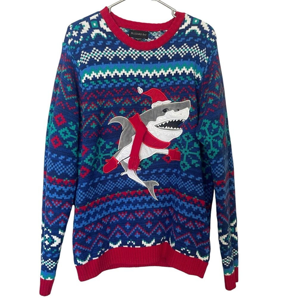Blizzard Bay Christmas Sweater Mens Large Fair Isle Shark Ugly Sweater Party
